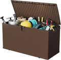 GarveeLife 73 Gallon Resin Deck Box, Weatherproof and UV Resistant Outdoor Storage Box, Lockable Outdoor Storage Bin for Patio Cushions, Garden Tools, Pool Supplies, Package Delivery, Brown