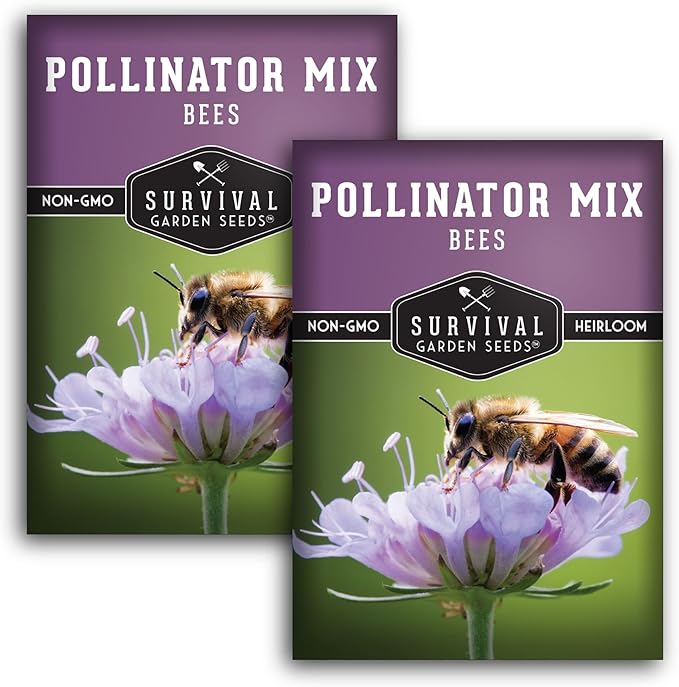 2 Packs Bee Pollinator Mix Seed for Planting - Packet with Instructions to Grow Annual & Perennial Flowers to Feed Bees in Your Home Garden - Non-GMO Heirloom Varieties - Survival Garden Seeds