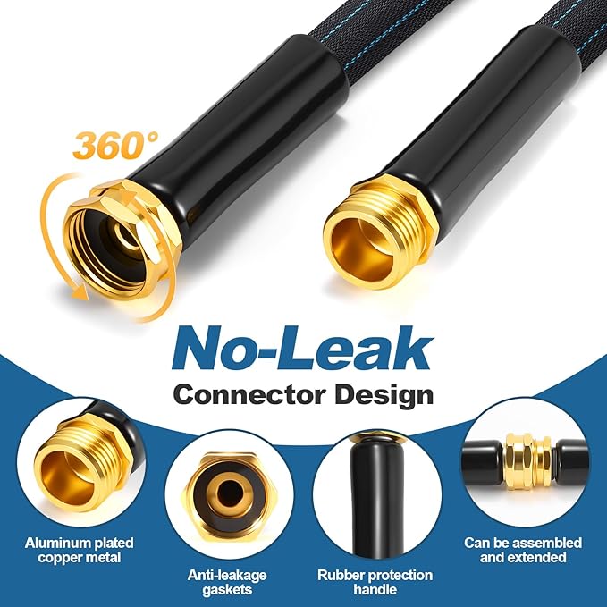 Garden Hose 50ft Lightweight, Non-Expanding, Leak-Proof Metal Connector, No-Knot No-Tangle, Easy to Store and Carry, Wear-Resistant, 3/4GHT Flexible Water Hose, Hose for Yard, Garden, Outdoor