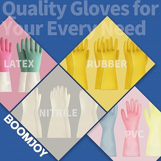 BOOMJOY Latex Cleaning Gloves, Heavy Duty Dishwashing Gloves, Reusable Medium Gloves for Kitchen, Bathroom, Gardening, Working, Pet Care - Green & Pink, 2 Pairs, Size M