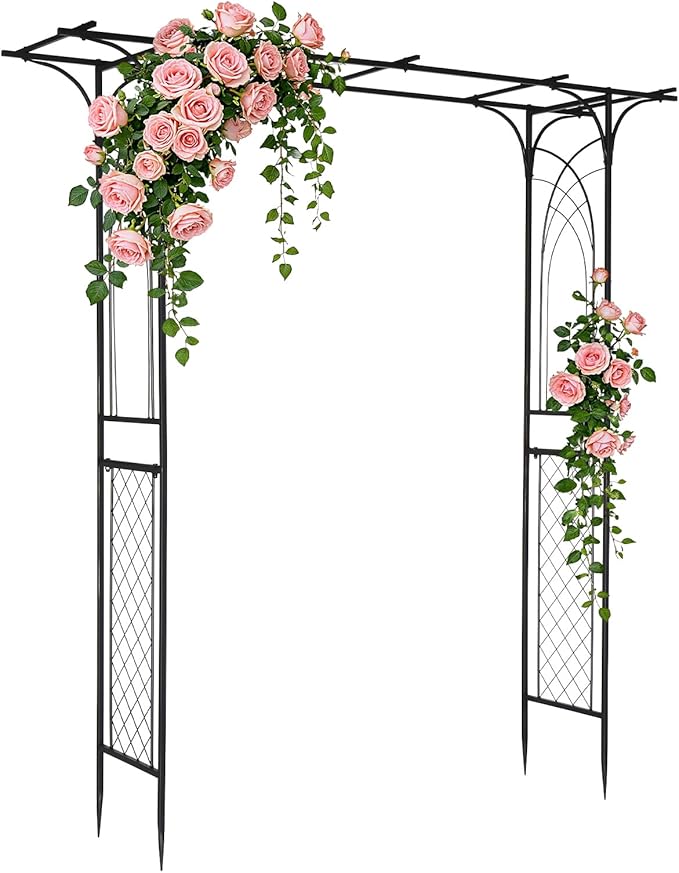VINGLI Garden Arbor, Arch for Wedding Ceremony Party, Christmas Garden Decor Steel Garden Trellis for Plant Climbing, Pergola for Garden, Backyard, Lawn (Flat Top)