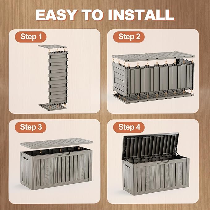 EFU Outdoor Storage Box 80 Gallon Deck Box (Indoor & Outdoor) Lockable UV Resistance Waterproof Resin Storage Bin Storage Box for Outdoor,Patio Storage With Support Rod(Taupe)