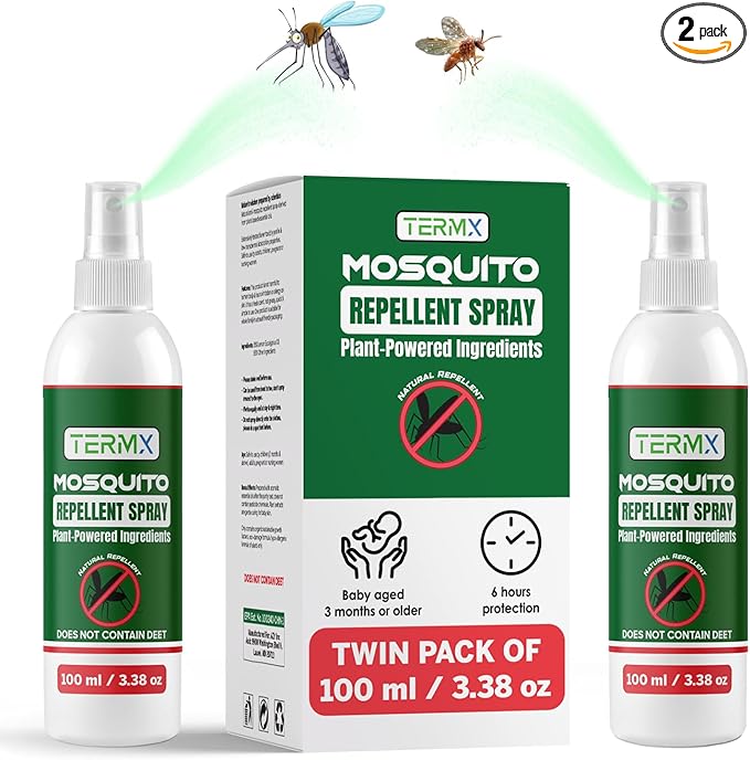 Natural Mosquito Repellent Spray TwinPack 6.75 oz DEET Free Insect Repellent Spray Lemon Eucalyptus Oil Scent for Mosquitoes Gnats Black Flies No-See-ums repelente de Mosquitos para ninos