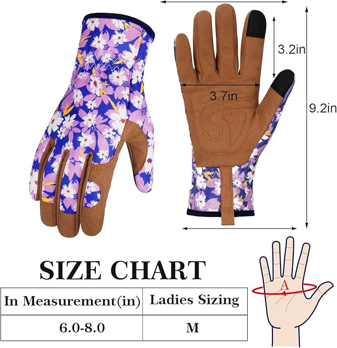 Leather Gardening Gloves for Women Thorn Proof Garden Gloves Touch Screen Working Gloves Gifts,M