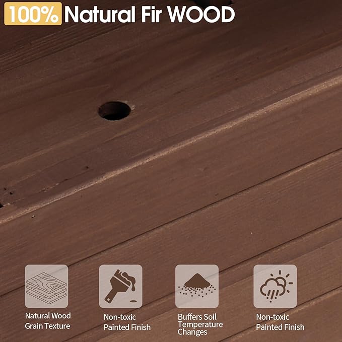 Outvita Raised Garden Bed with Trellis, Wood Planter Box with Hanging Roof, Side Trellis and Drainage Holes, Above Ground Elevated Garden Bed for Outdoor Climbing Plants Vegetables(Carbonized Color)