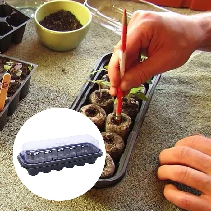 Propagation Tray 12-Cell Starter Kit - Seedling Plant Humidity Dome, Garden Plant Cloning Tray | Greenhouse Vegetable Flower Garden Yard Farm Growers Reusable Seed Germination Trays for Plants