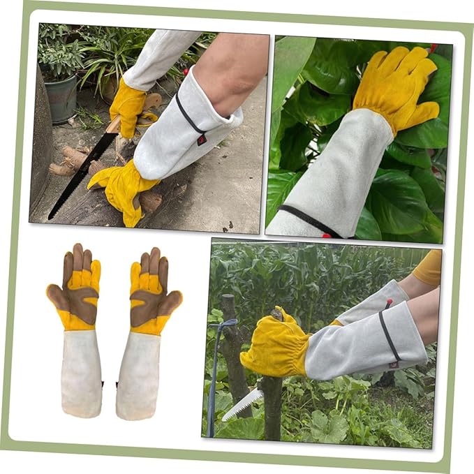 Puncture-proof Leather Garden Gloves for Planting and Pruning, Extended Length 11.5cm, Cowhide Material, Thorn-resistant Labour Protection Gloves for Outdoor Gardening