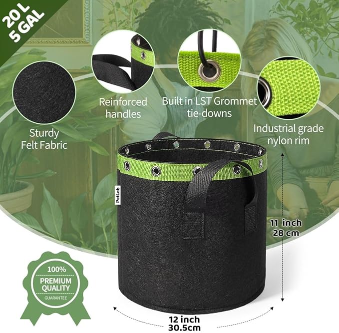 POTLAB® 5 Gallon Grow Bags (5-Pack),Low Stress Training Fabric Pots with Handles,Garden Bags to Grow Vegetables