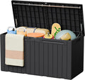 Greesum 110 Gallon Outdoor Storage Box with Lockable Lid, All-Weather for Patio Furniture, Pool Supplies & Garden Tools, Waterproof, UV-Resistant Large Deck Box, Dark Black