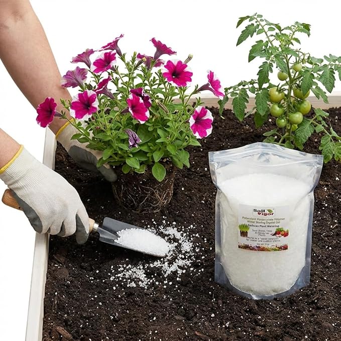 Water Storing Crystals – Commercial Grade Soil Additive & Moisture Retainer – Potassium Polyacrylate Super Absorbent Polymer for Plants, Gardens & Lawns (10)