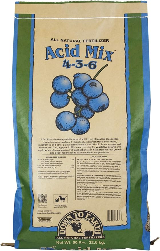 Down to Earth All Natural Fertilizers Acid Mix 4-3-6, 50 lb Bag Plant Food for Blueberries Raspberries