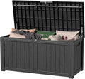 150 Gallon Deck Box,Resin Outdoor Storage Box with Lockable for Patio Furniture, Pool Accessories, Garden Tools Waterproof Outside Storage Box (Black)