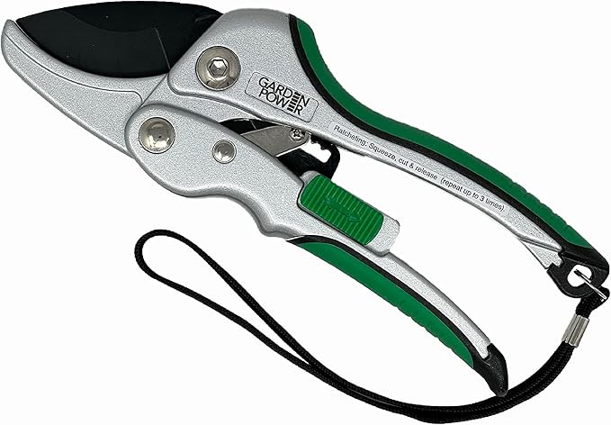 Premium Heavy Duty Ratchet Pruning Shears, Professional Hand Pruner Garden Tool, Ergonomic Grip, 8 Inch yard clippers, Quality Carbon Steel with Ratchet Mechanism, ideal for women, senior