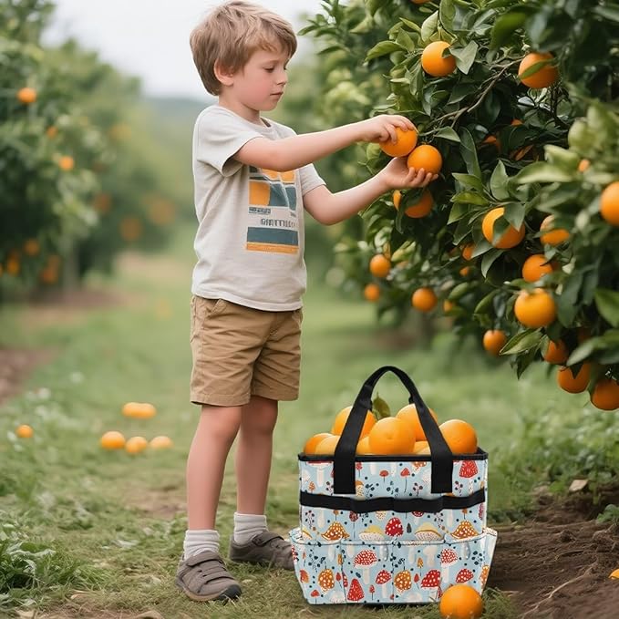 Mushroom Garden Tool Bag Portable Gardening Tool Organizer Bag with 10 Pockets and Handle Tool Carrier and Storage for Garden Lawn Yard Casual Camp