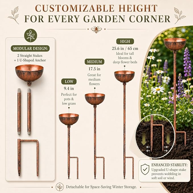 Teenyyou 6 Pcs Bee Watering Station for Garden Bee Metal Watering Cups Butterfly Water Feeder Small Insects Bath Bowl Cups Metal Stakes for Outdoor Garden Decor, Copper
