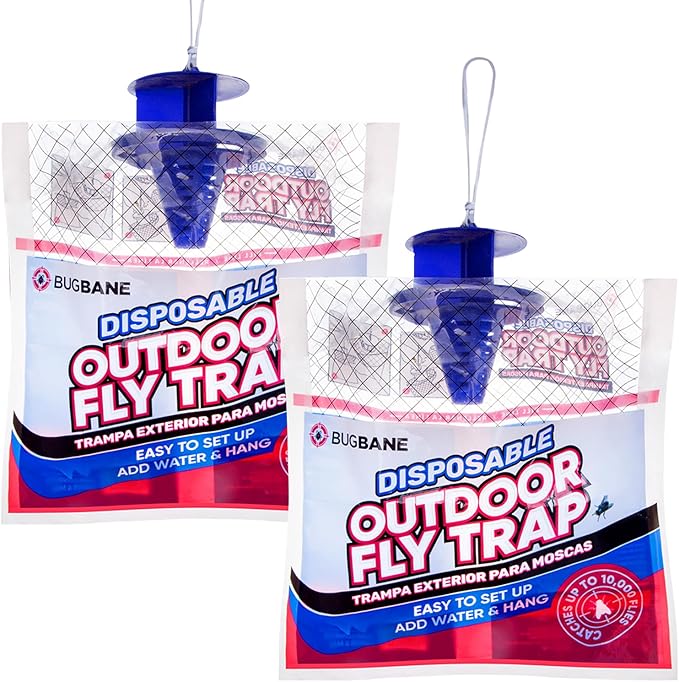 Fly Traps Outdoor Fly Trap for Patio. 2 Non-Toxic Pre-Baited Flies Bags Outdoor Disposable. Hanging Bug Catchers for All Filth Flies Killer for Outside Bug Control in Yard Horse Ranch Trash Can