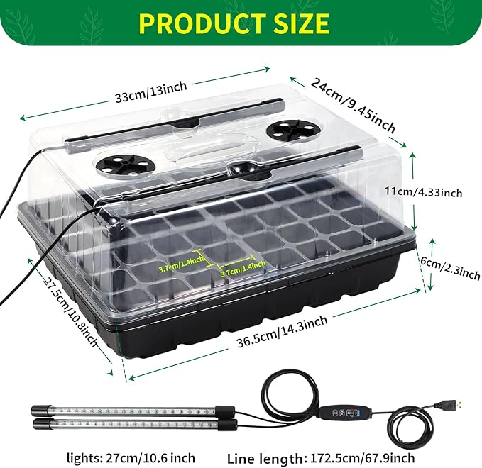 96-Cell Self-Watering Seed Starter Tray with Grow Light & Humidity Dome for Indoor Seedling Growth Complete Kit for Plant Germination LED Red Blue 2 Set
