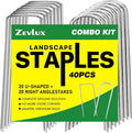 Landscape Staples 4 Inch, 40PCS Combo Kit – 20 U-Shaped & 20 Right Angle Galvanized Garden Stakes for Weed Barrier, Lawn & Garden Fixing