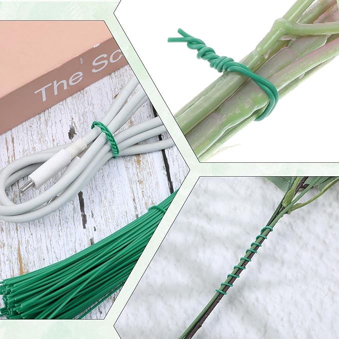 Green Twist Ties, 200 Pcs 6 Inch Twist Ties for Plastic Bags Round Reusable Plant Tie for Indoor Plants for Plants Christmas Holiday Tree Decors Gardening Cable Organization Household and Office Use