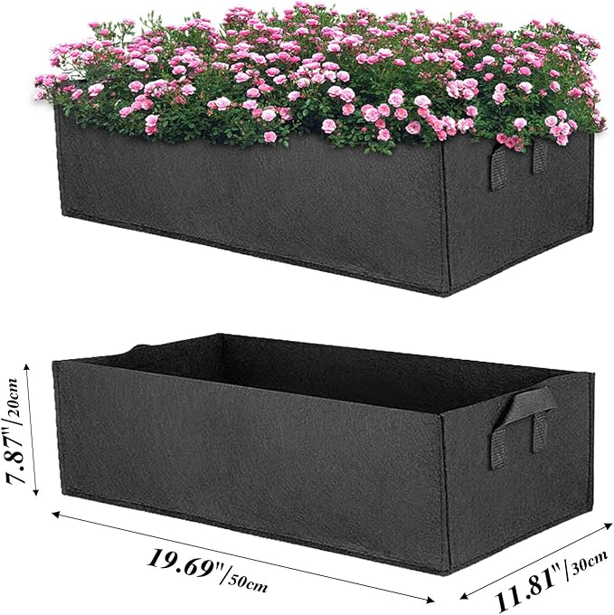 Square Grow Bags, Garden Fabric Planter Container with Handles Bed Flower Vegetables Pots 1MM Thickness Economic Colorful (Black,19.69x11.81x7.87 Rectang)
