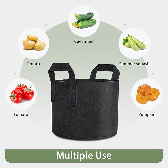 GreatBuddy 7 Gallon Grow Bags 6-Pack, Thick Fabric Pots for Plants, Sturdy Handles & Reinforced Stitching, Labels Included, Black
