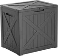 Vixzen 32 Gallon Resin Deck Box - Lockable Outdoor Storage for Patio Cushions, Garden Tools, Pool Supplies（Black，32 Gallon）