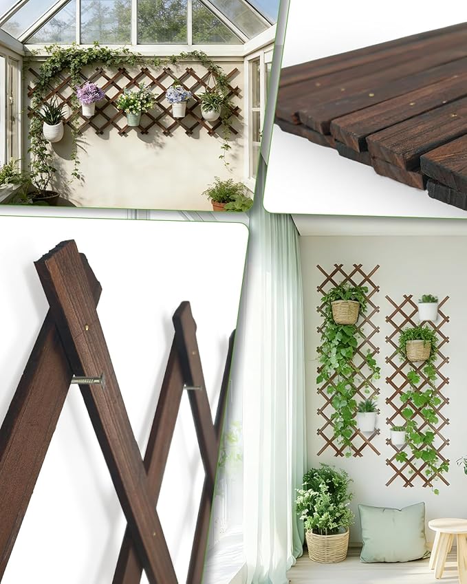 2 Pack Expandable Wooden Lattice Fence Panel, 3.2 x 6.1 Ft Large Wood Garden Trellis for Climbing Plants, Outdoor Privacy Fence Wall for Ivy Rose Vine, Patio Yard Balcony Decor