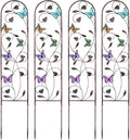 4 Pack Metal Garden Trellis with Colorful Butterfly, Outdoor Decoration Arched Fence Trellis for Climbing Plants for Patio, Backyard, Lawn, Wall Brackets