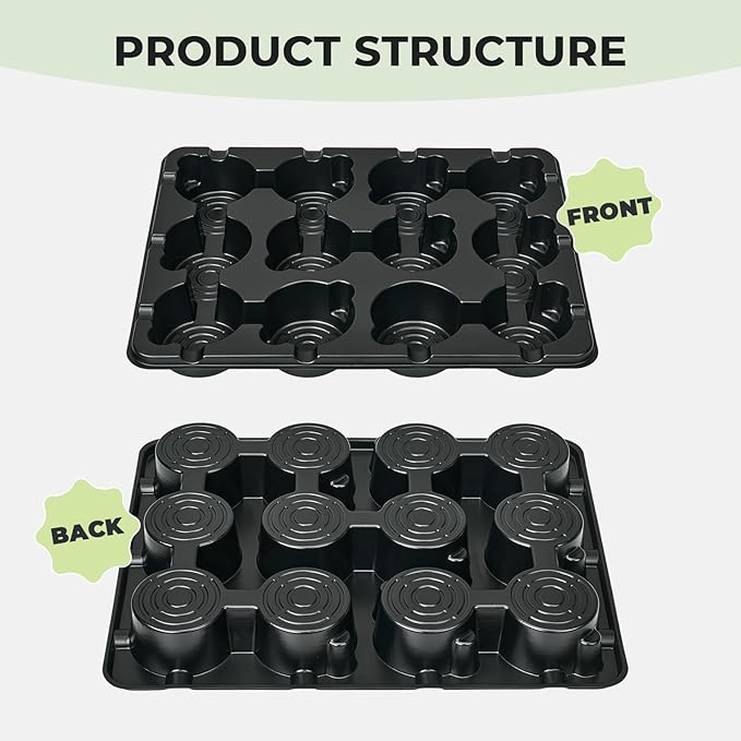 homenote 4 Inch Seed Starting Trays 5 Pack, 12-Cell Seedling Starter Trays for Indoor Outdoor Growing, Plant Starter Germination Trays for Pots Seedlings Compatible with 4" Nursery Pots