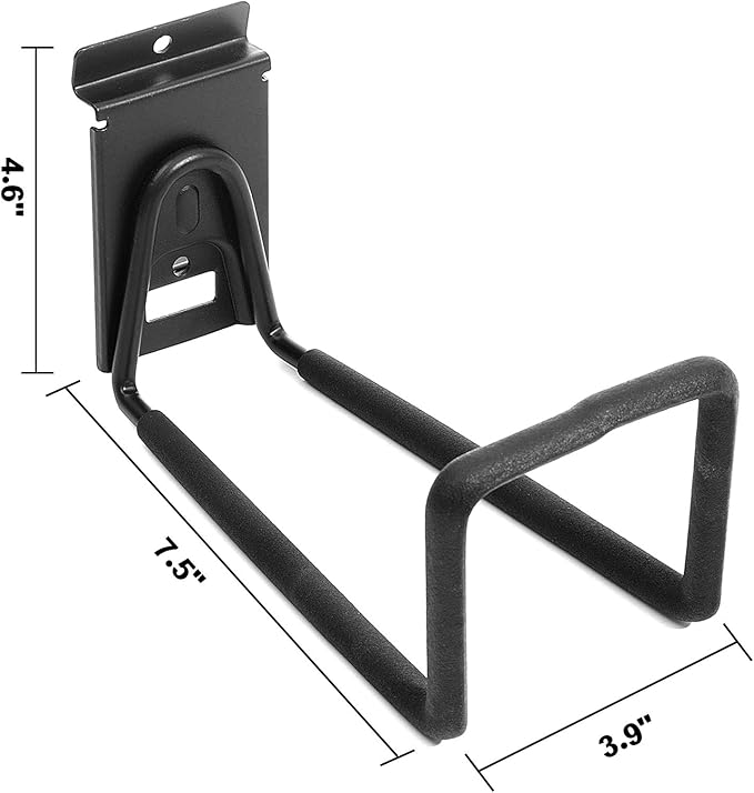 Slatwall Hose Hooks, Heavy Duty Garage Storage Utility Tool Double Holder Bike Hanger Organizer for Bicycle Ladder and Folding Chairs (2 Pack, Black)