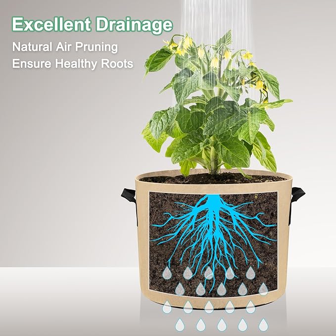 M METERXITY 5-Pack Plant Grow Bags 5 Gallon Grow Bags 300G Thickened Fabric Pots with Durable Handles Plant Garden Grow Pots for Fruits/Vegetables/Flowers/Plants [Khaki]