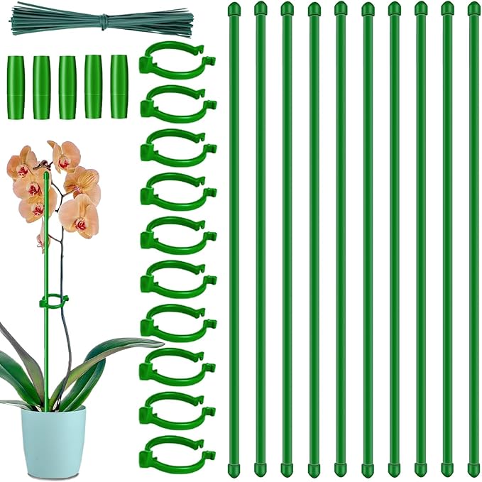 10Pcs Plant Support Stakes, 17inch Garden Orchid Sticks Extended to 3ft 4ft Orchid Sticks with Clips for Indoor Outdoor Plants,Garden Stakes for Tomato,Orchid,Vegetables,Monstera