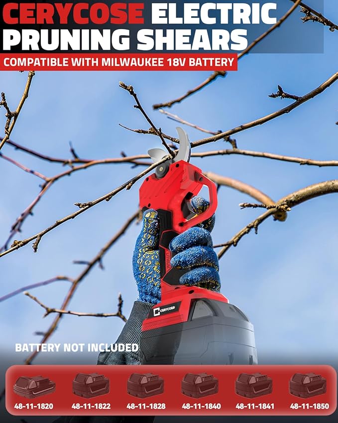 Cordless Electric Pruning Shears Compatible with Milwaukee 18V Battery, 0.8-2-Inch Cordless Portable Pole Pruner with LCD Display & Imported SK7 Steel Blades for Gardening Shears(Tool Only)