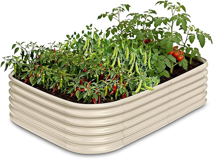 6x4x1.5 ft Galvanized Raised Garden Bed, 18" Tall Planter for Outdoor Plants, Metal Raised Flower Bed for Herb Fruit Vegetable, Modular Garden Planter for Outside Backyard & Patio - Sand Beige