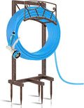 Garden Hose Holder, Heavy Duty Metal Water Hose Holders Hose Stand with 5 Spikes, Freestanding Hose Storage Rack Hose Hanger Holds 150ft Hose for Outside Yard Lawn Garden Decor