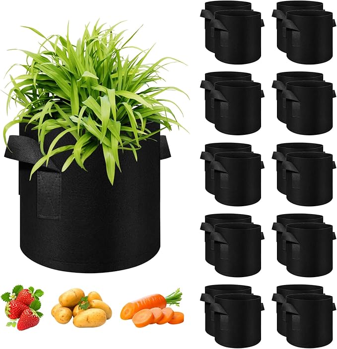 10 Gallon Grow Bags 20 Pack, Heavy Duty Thickened Nonwoven Fabric Pots with Handles, Plant Grow Bags for Vegetable/Flower/Plant/Fruits, Black