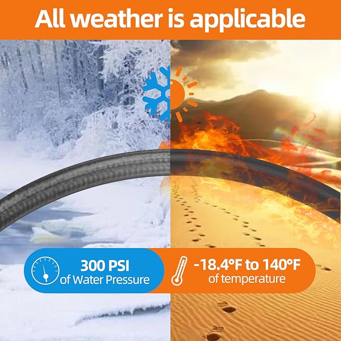 SPECILITE Garden Water Hose 200 ft x 5/8 in Heavy Duty, Flexible and Lightweight, Burst 600 psi, Kink-less Hybrid Rubber Pipe for Backyard, 3/4'' Brass Fittings, Black