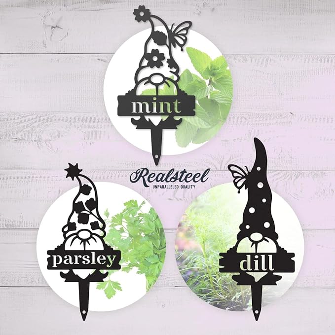 RealSteel Gnome Plant Markers Metal Garden Stakes | Outdoor Garden Labels & Plant Tags for Vegetables & Herbs | Decorative Yard & Raised Bed Garden Signs | Gardening Gift | Made in USA - (Zucchini)