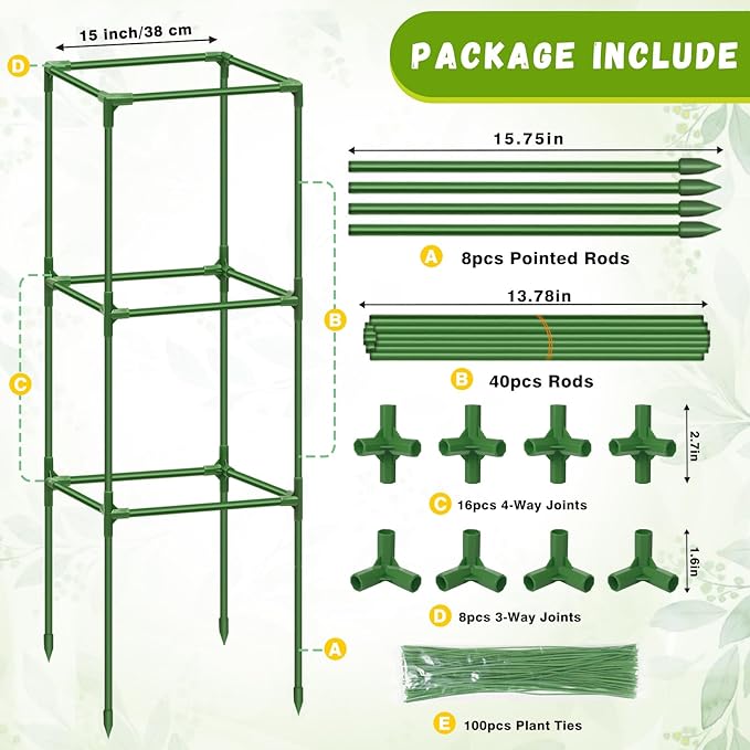 Riare 2 Pack Square Tomato Cages for Garden Plant Support- 45 Inch Heavy Duty Tomato Cage Garden Stakes Tomato Trellis for Climbing Plants Vegetables Flowers Outdoor Indoor