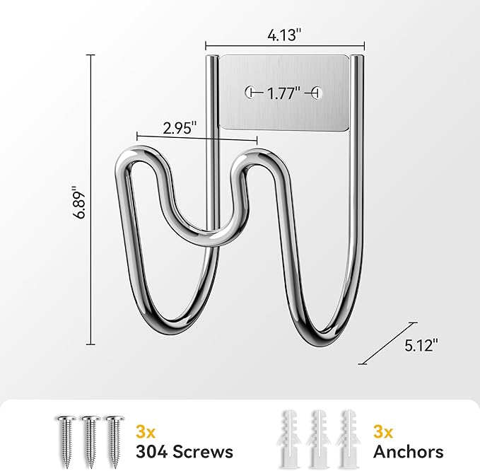 Garden Hose Holder Wall Mount - SS304 Stainless Steel Water Hose Hanger Heavy Duty Rack for Extension Cords Vacuum Hose Outside Silver (1 Pack)