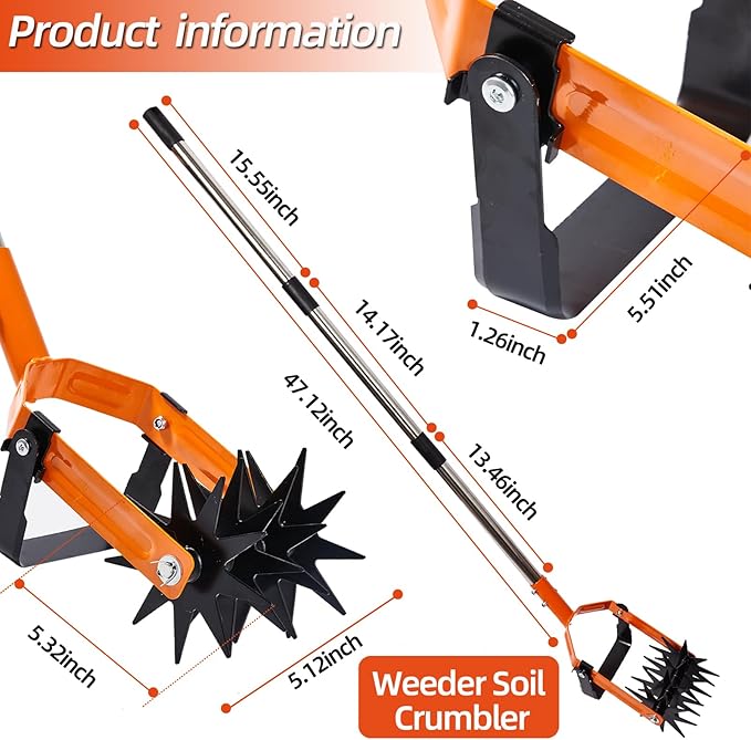 72inch Rotary Cultivator,Gardening Hand Tiller,Adjustable Long Handle,2-in-1 Weeding Cultivator,Aerate,Weed,Till,Sow,Lawn Care,Manual Tiller,Soil Aeration & Mixing