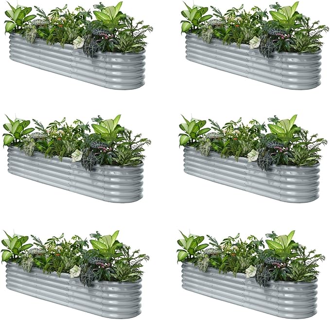 6-Pack Galvanized Raised Garden Bed 8x2x1.5 ft, 17" Tall Planter Boxes Outdoor, Zn-Al-Mg Metal Raised Beds for Gardening Fruit Vegetable, Modular Flower Bed for Outdoor Plants - Brooklyn Grey