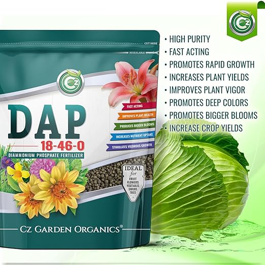18-46-0 DAP Fertilizer - Made in USA - Nitrogen and Phosphorus Plant Food for Indoor/Outdoor Plants & Flower Gardens - Promotes Vigorous Growth and Big Blooms!