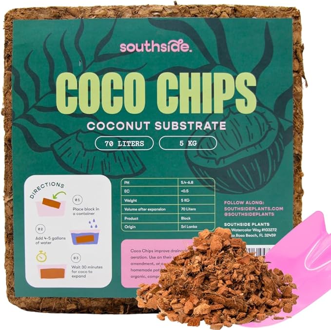 Southside Plants Coco Chip for Garden Potting Soil - Pre-Rinsed, Organic & Eco-Friendly Chunky Coconut Substrate 11lb (5kg) Brick - Makes 18.5 Gallons