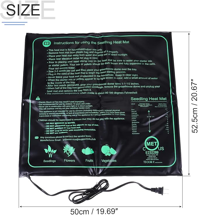 MECCANIXITY Plant Heating Mat Heating Pad 20.67" x 19.69" US 110V/120V Waterproof Warm Heat Mat for Nursery Starting Indoor Plant