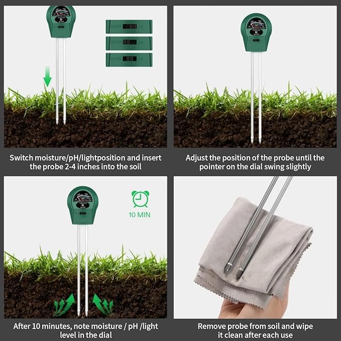 2 PCS 3-in-1 Soil Test Kit No Battery Needed with Digital Moisture pH Light Tester for Garden Lawn Farm Indoor Outdoor Plants Houseplants
