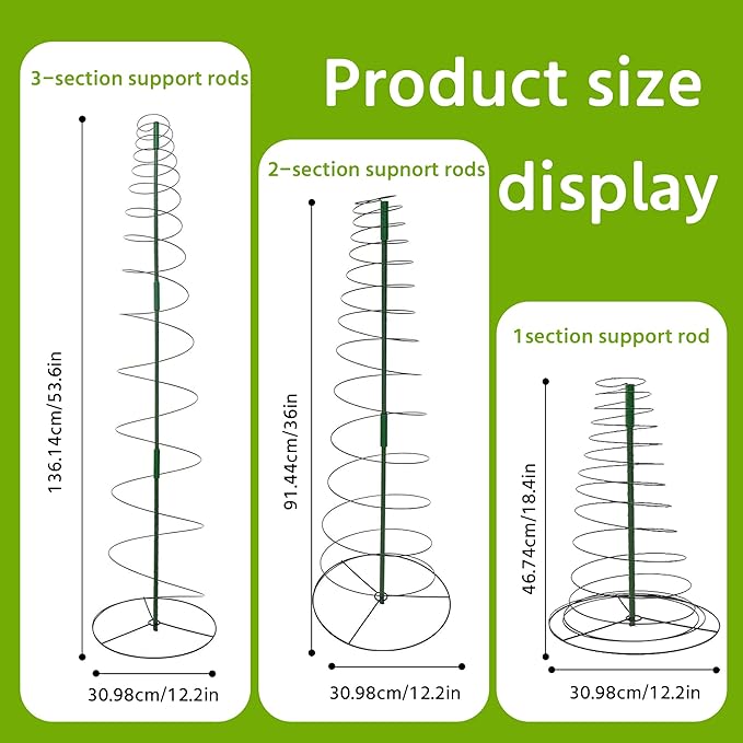 WNJ 3-Pack Pea Trellis Green Bean Trellis for Garden, Sugar Snap Tower with Pole, Stretchable to 53.6 Inch, Metal Climbing Plant Grow Cage Stand for Cucumber Vine Vegetables Indoor Outdoor