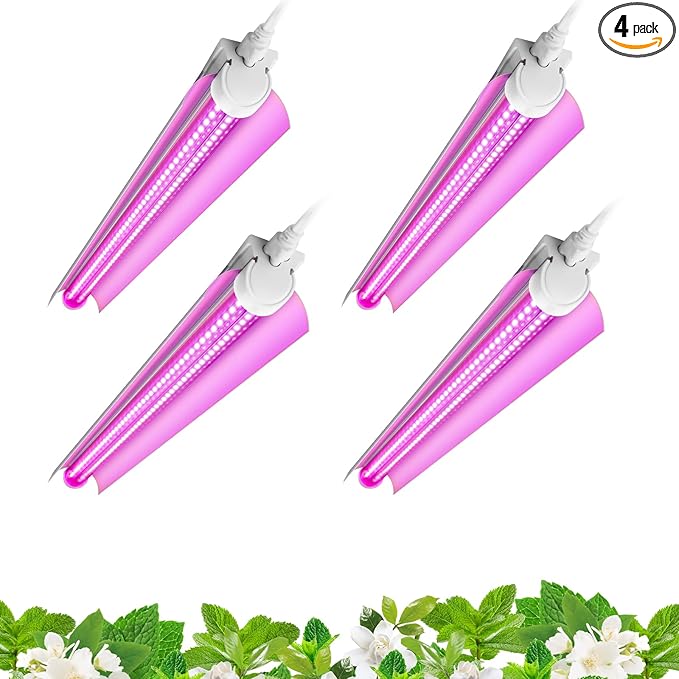 Barrina LED Grow Lights for Indoor Plants, T8 2FT 96W(4 x 24W, 600W Equivalent), Full Spectrum, V-Shape with Reflector Combo, Grow Light Fixture, 4-Pack