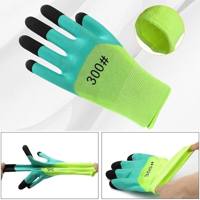 2/6 Pair Gardening Gloves ，Safety Work Gloves ，Rubber Protective Work Gloves with Gripper， Medium, Green and Blue