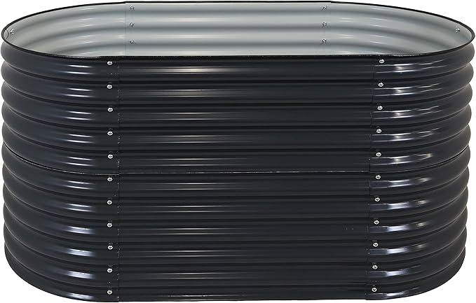 Sunnydaze 62.5-Inch Oval Raised Garden Bed Outdoor - Modular Raised Garden Bed with Rubber Edge Trim - Dark Gray